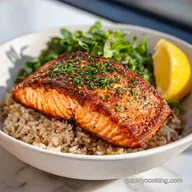 Lemon Herb Salmon Rice Bowl with Garlic Sauce