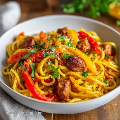 One Pot Creamy Cajun Sausage Pasta with Bell Peppers in 35 Minutes Recipe Card