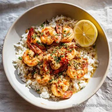 Creamy Garlic Shrimp with Rice for 4 Servings Recipe Card