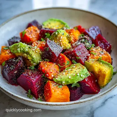 Roasted Beet Sweet Potato Avocado Salad for 4