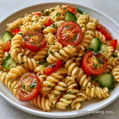 Simple Veggie Pasta Salad for 8 Servings Recipe Card