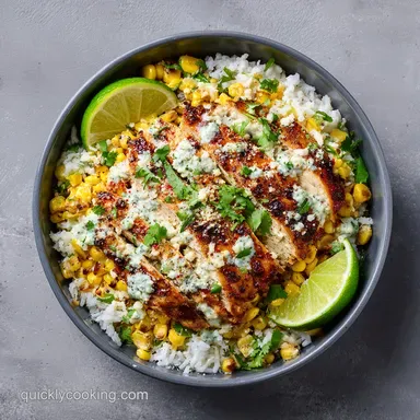 Street Corn Chicken Bowl: Pan-Seared for 4 Servings Recipe Card