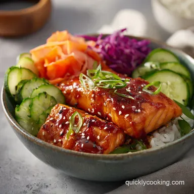 Teriyaki Salmon Sushi Bowl in 20 Minutes Recipe Card