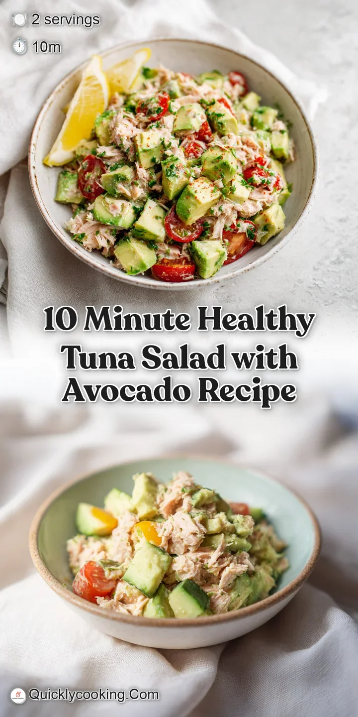 Close-up of chunky, light green tuna salad with diced avocado, showcasing its fresh, creamy texture and savory appearance.