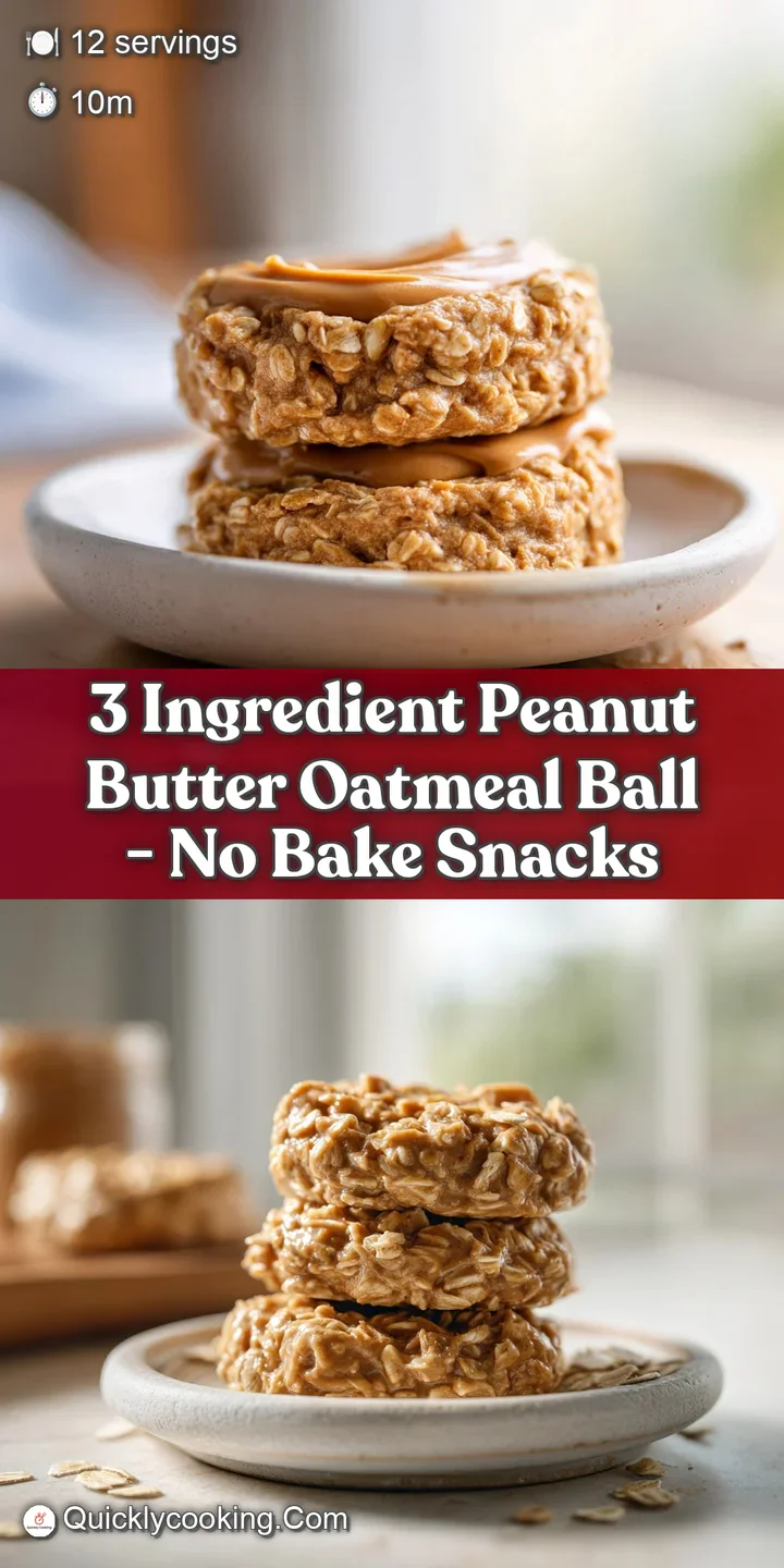 Close-up of a peanut butter oatmeal ball revealing chunky peanut butter, rolled oats, and slightly cracked surface texture.