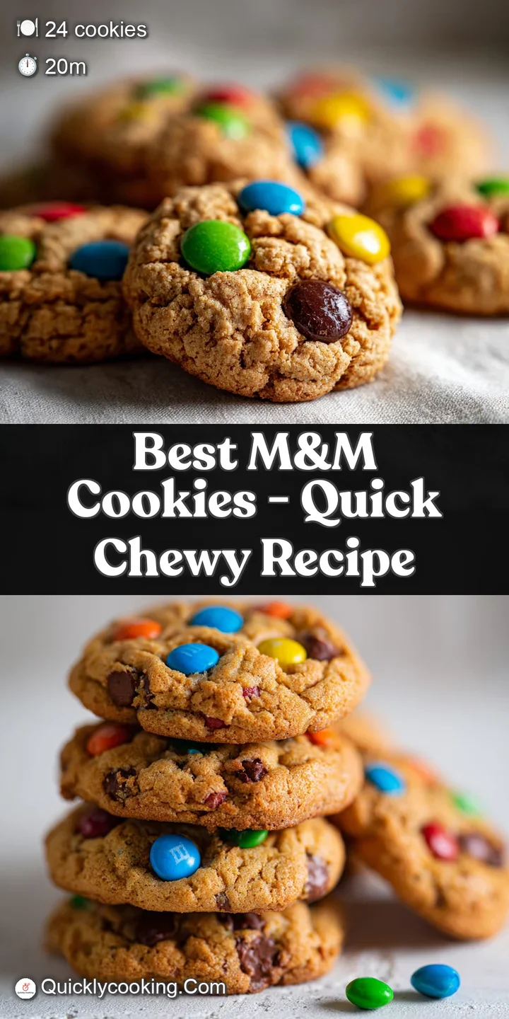 Close-up of a single M&M cookie showing vibrant candy pieces embedded in a soft, golden dough with melted chocolate pools.