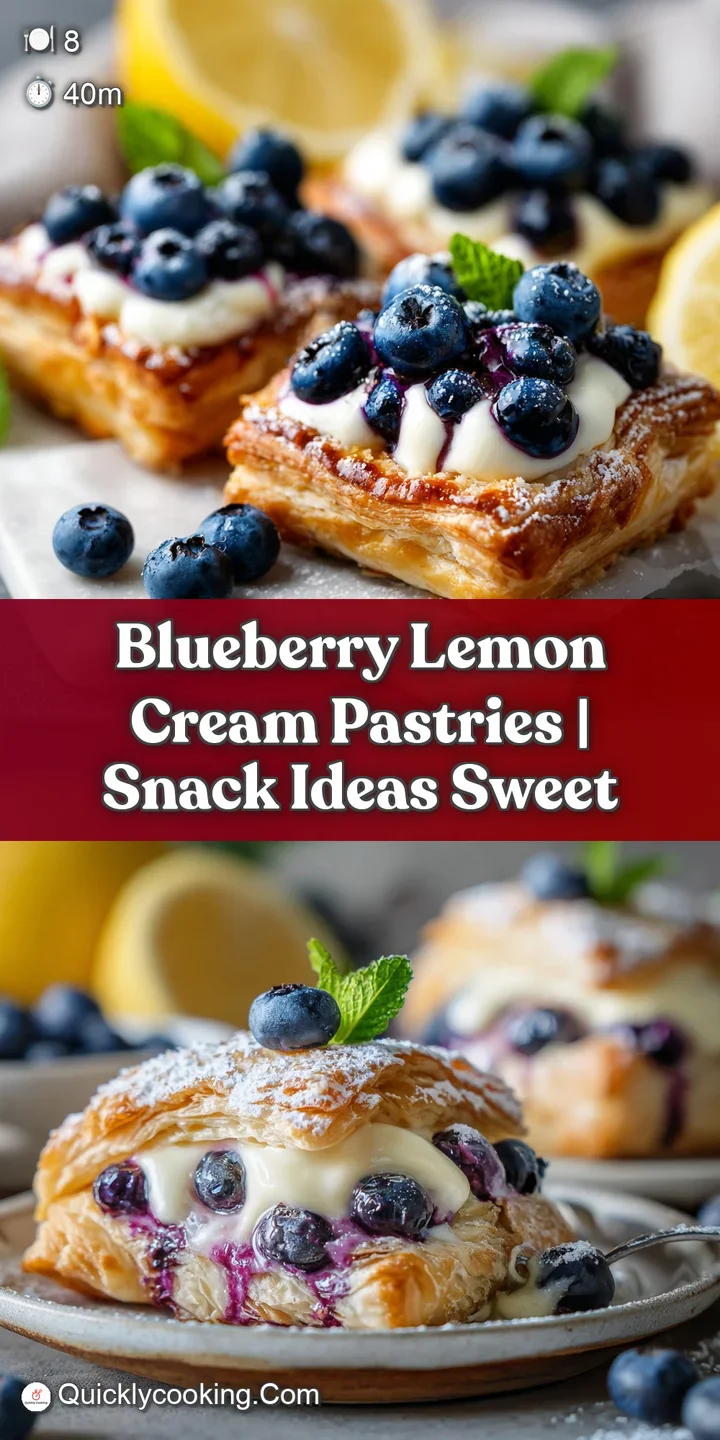 Close-up of a blueberry lemon pastry showcasing the creamy, sweet filling and juicy berries with a tempting and flaky crust.