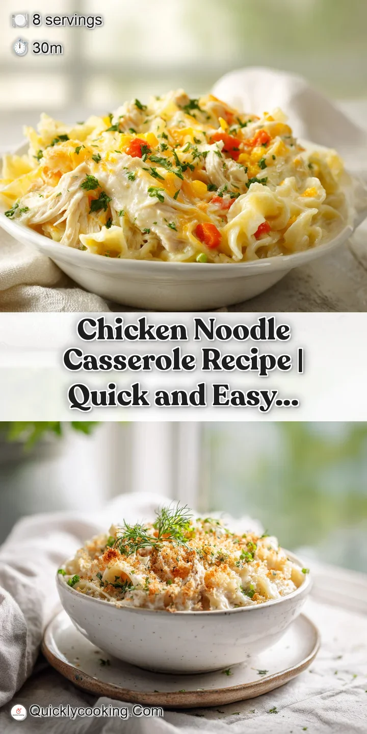 Close-up of tender chicken and soft noodles in a rich, savory sauce, glistening under warm light.