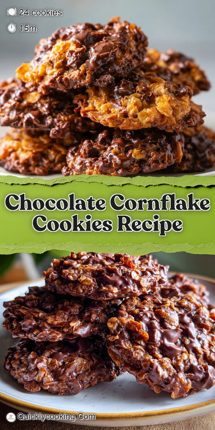 Close-up of a rich, chocolate cornflake cookie revealing its slightly rough texture and pockets of melted chocolate, promi...