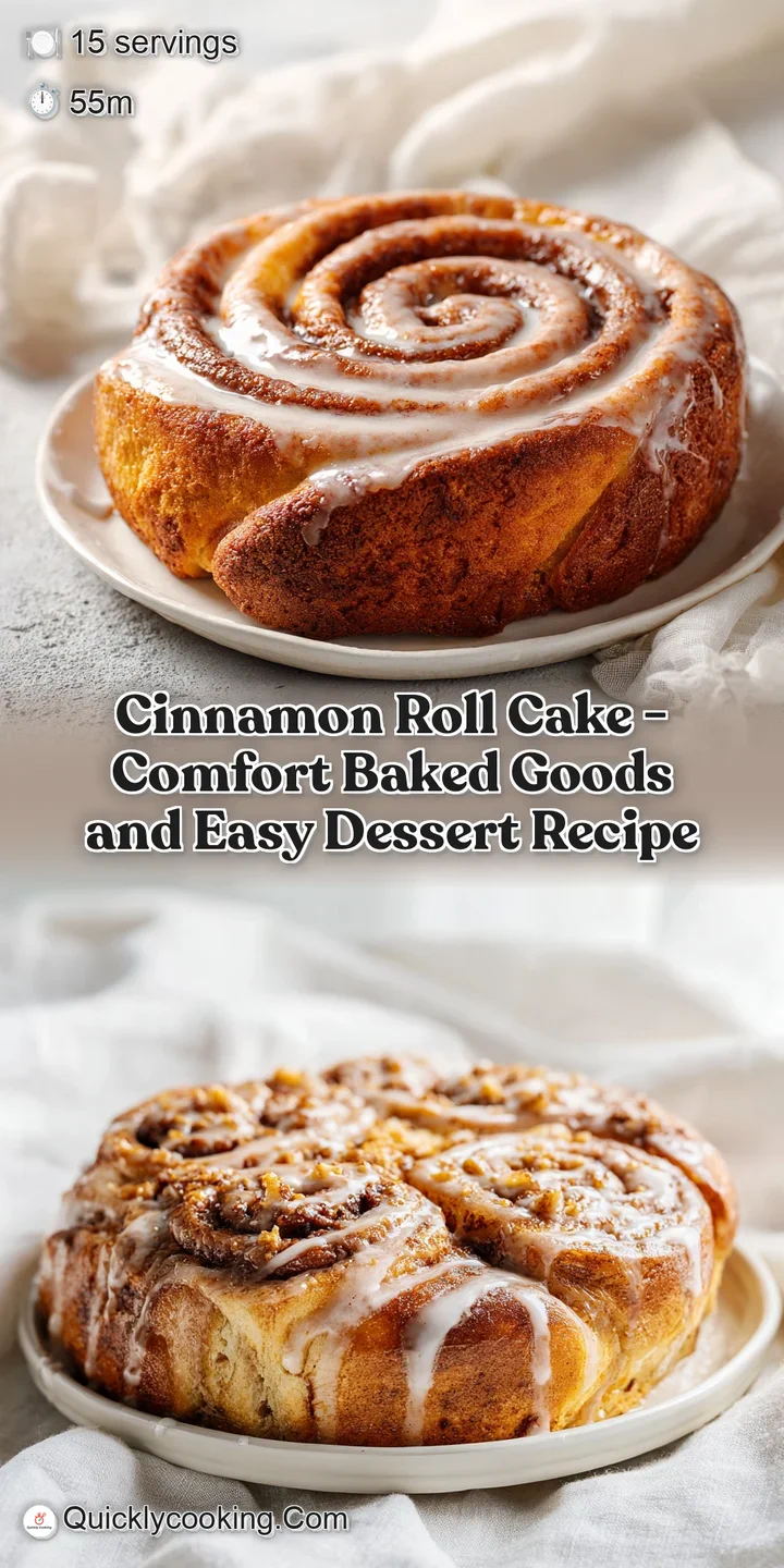 Close-up of moist, fluffy cake with visible cinnamon sugar swirls and a light glaze drizzle.