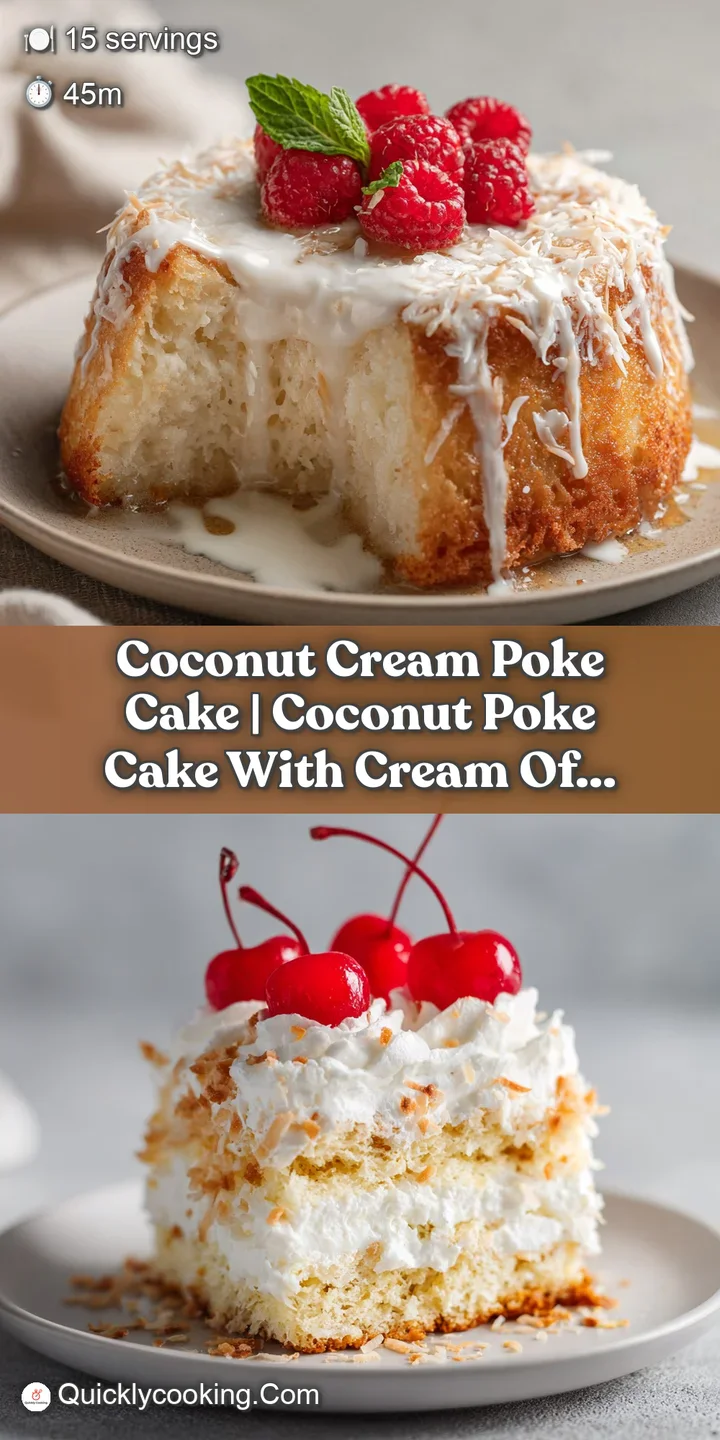 Close-up of moist white cake cubes, overflowing with smooth coconut cream, sprinkled with golden-brown toasted coconut.