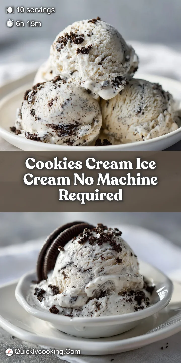 Close-up of cookies and cream ice cream. Notice the enticing swirls of white cream and the tempting, dark cookie chunks th...