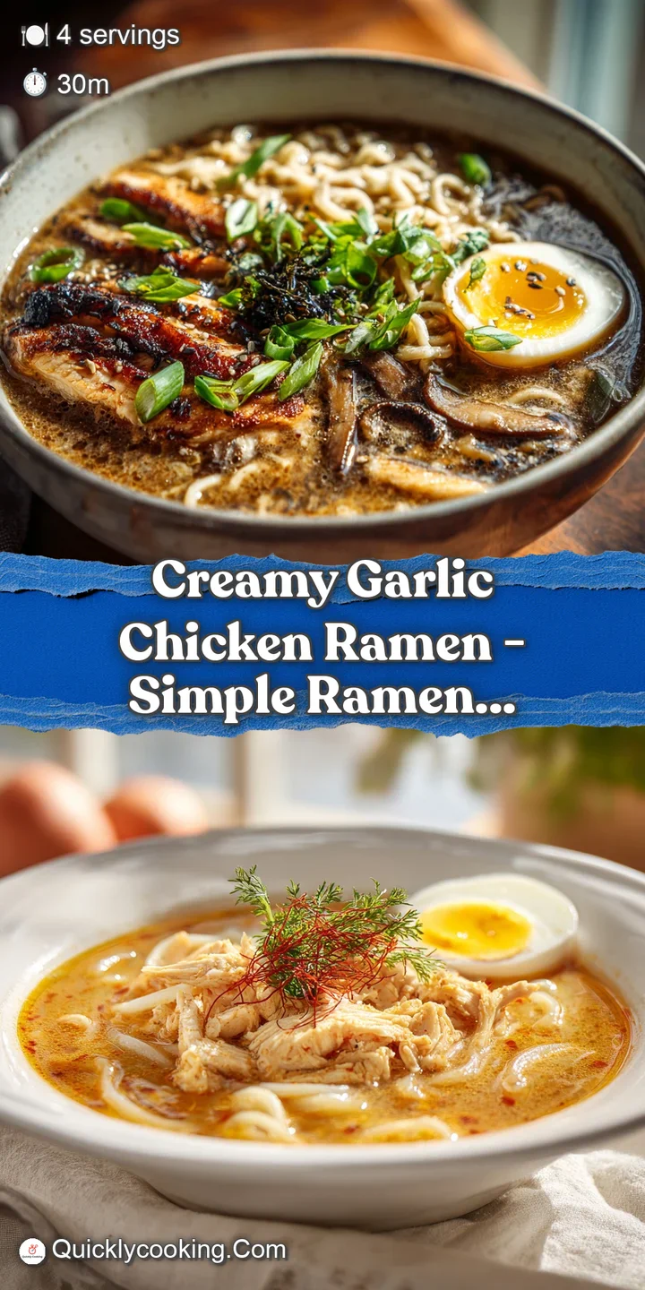 Close-up of succulent chicken and bouncy noodles in a luscious, creamy garlic broth, garnished with cilantro.