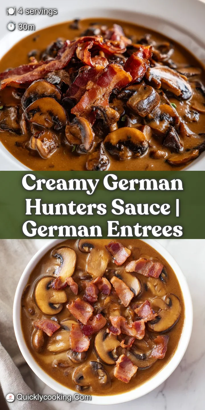 Close-up of velvety brown sauce with tender sliced mushrooms and a shimmering surface, served steaming hot in a bowl.