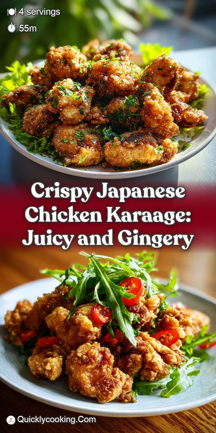 Close-up of juicy karaage chicken with a light, crispy coating, highlighting the tender meat and appetizing textures with ...