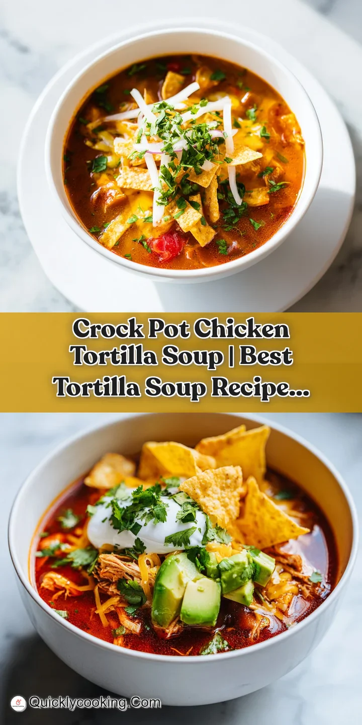 Close-up of creamy chicken tortilla soup, showing tender chicken, bright red peppers, and fresh cilantro.