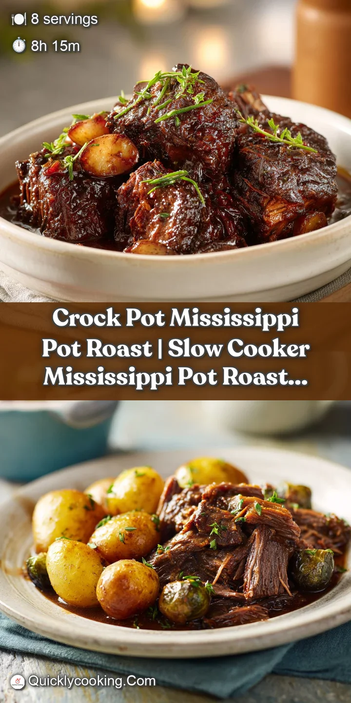 Close-up of fork-tender beef strands coated in a glossy, dark, savory gravy.