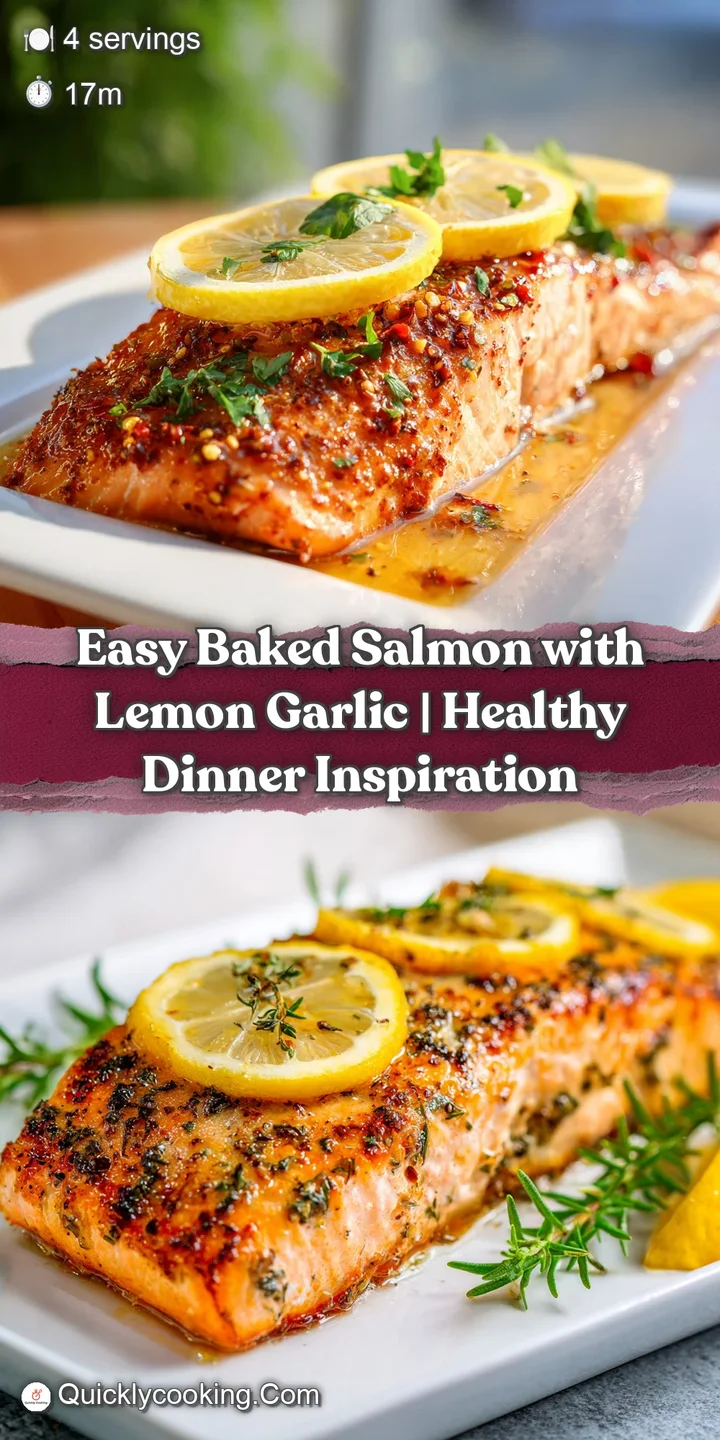 Close-up of tender, moist salmon with a golden crust, glistening with a rich, flavorful lemon-garlic glaze; appetizing and...