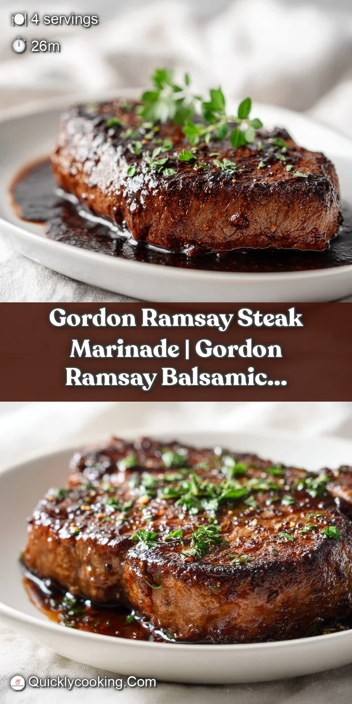 Close-up of a tender steak slice showing a deep brown sear and glistening juices with a rich, dark balsamic drizzle.