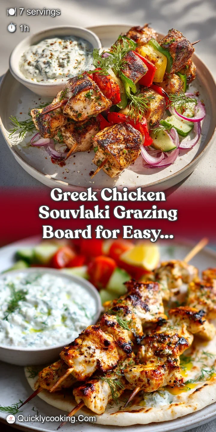 Close-up of juicy, grilled chicken souvlaki, slightly charred, with visible herbs and spices, glistening under bright light.