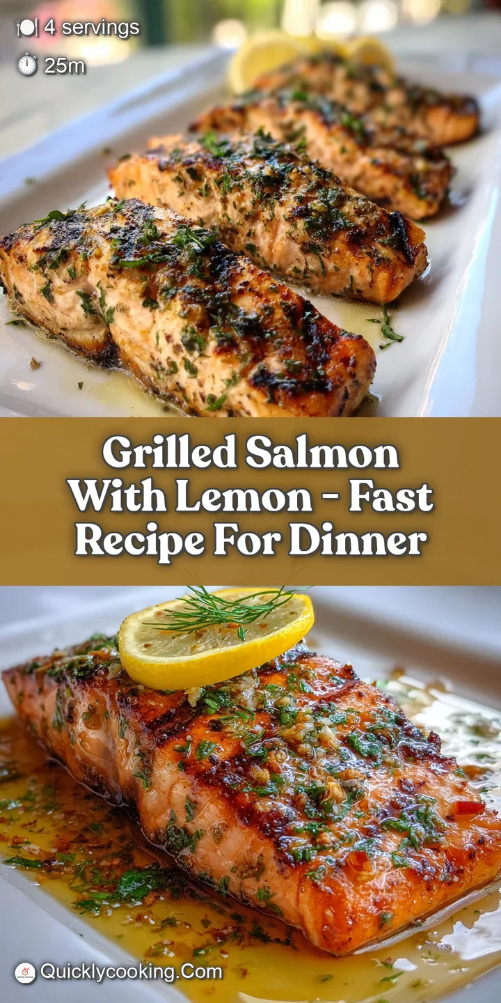 Close-up shot of grilled salmon skin, crispy and golden, with juicy, pink flesh visible beneath. Drizzled with bright lemo...