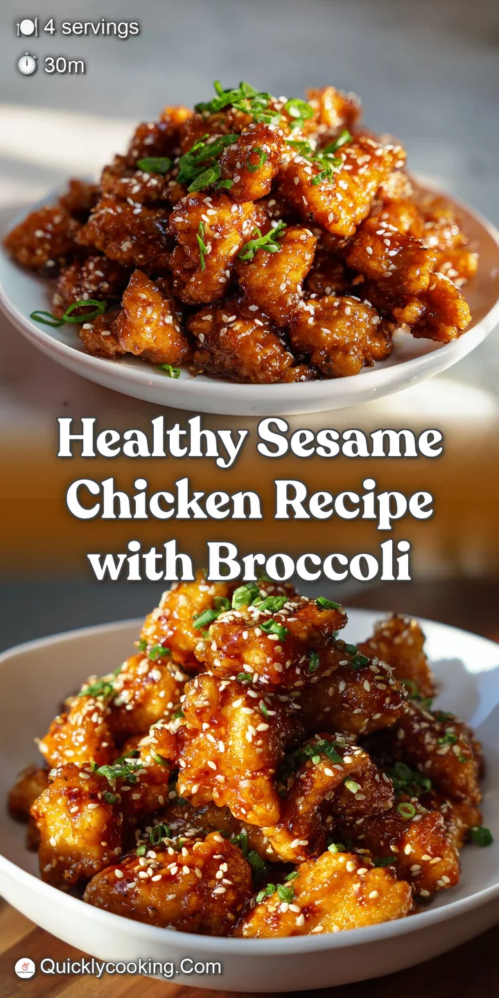 Close-up reveals the crispy, glistening glaze of sesame chicken, highlighting the toasted sesame seeds and juicy interior.