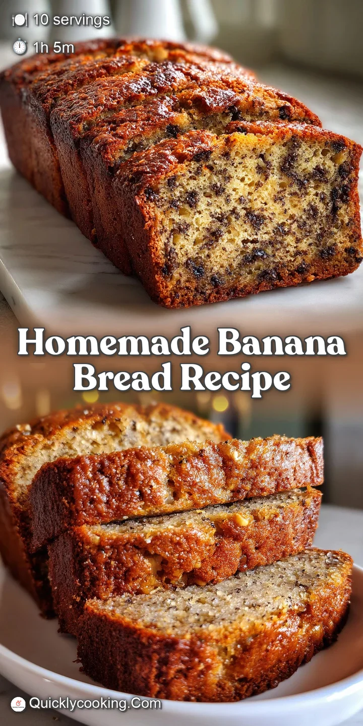 Close-up of moist banana bread. Dark caramelized crust hints at sweetness. Visible banana chunks, warm, inviting, freshly ...