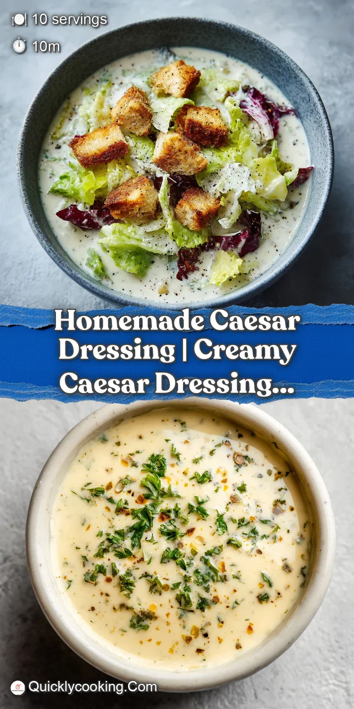 A close-up of thick, emulsified Caesar dressing, rich and opaque, with tiny herbs visible within.