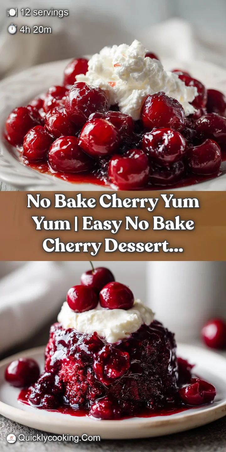 Close-up of a smooth, pale pink cherry cream filling topped with vibrant red fruit and crumbs.