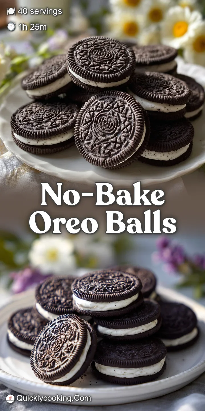 Close-up of a single Oreo ball, showing the dark chocolate coating and crushed Oreo pieces, hinting at a delicious, creamy...