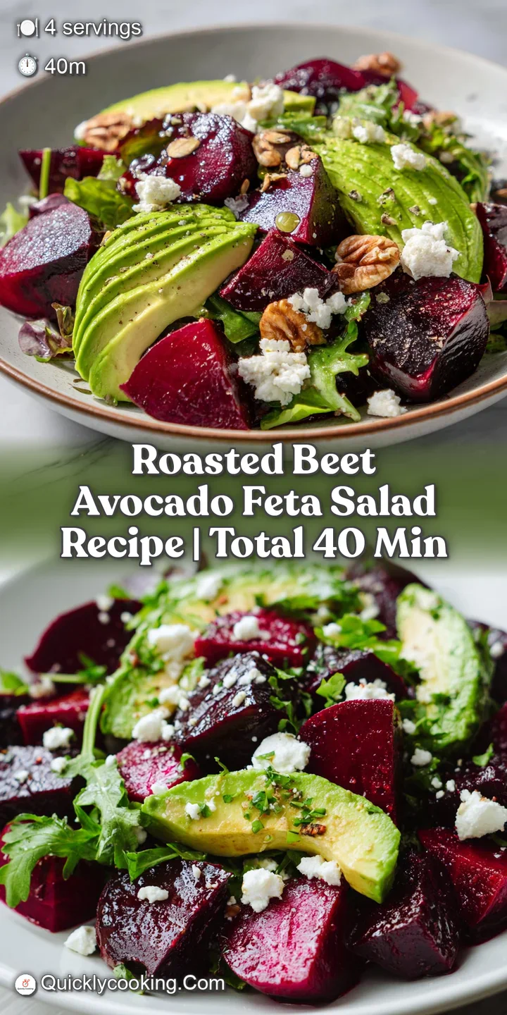 Close-up of roasted beets with crumbly feta. Textures highlight the tender beets, creamy cheese, and bright green herbs.