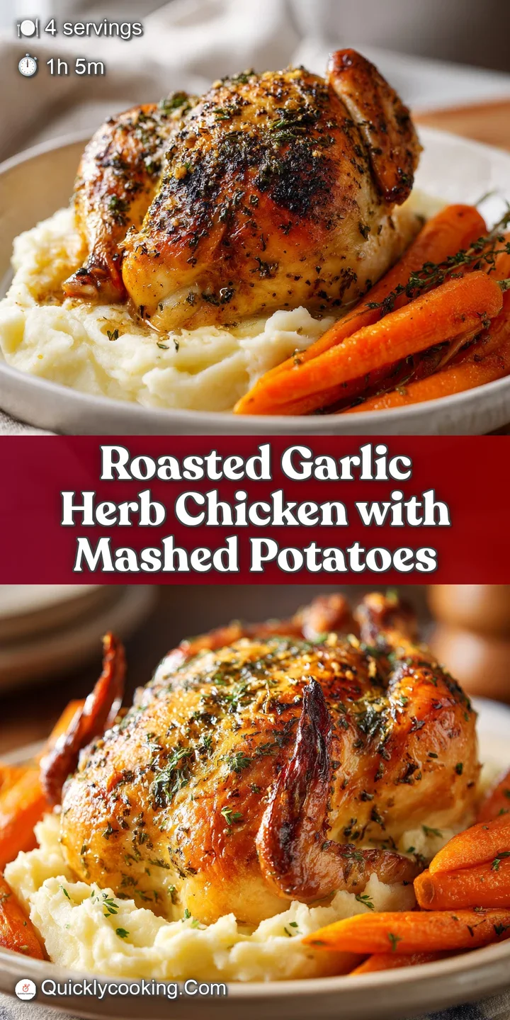 Close-up of tender, juicy roasted chicken with crispy, golden skin, and fragrant herbs. Potatoes look soft and flavorful.