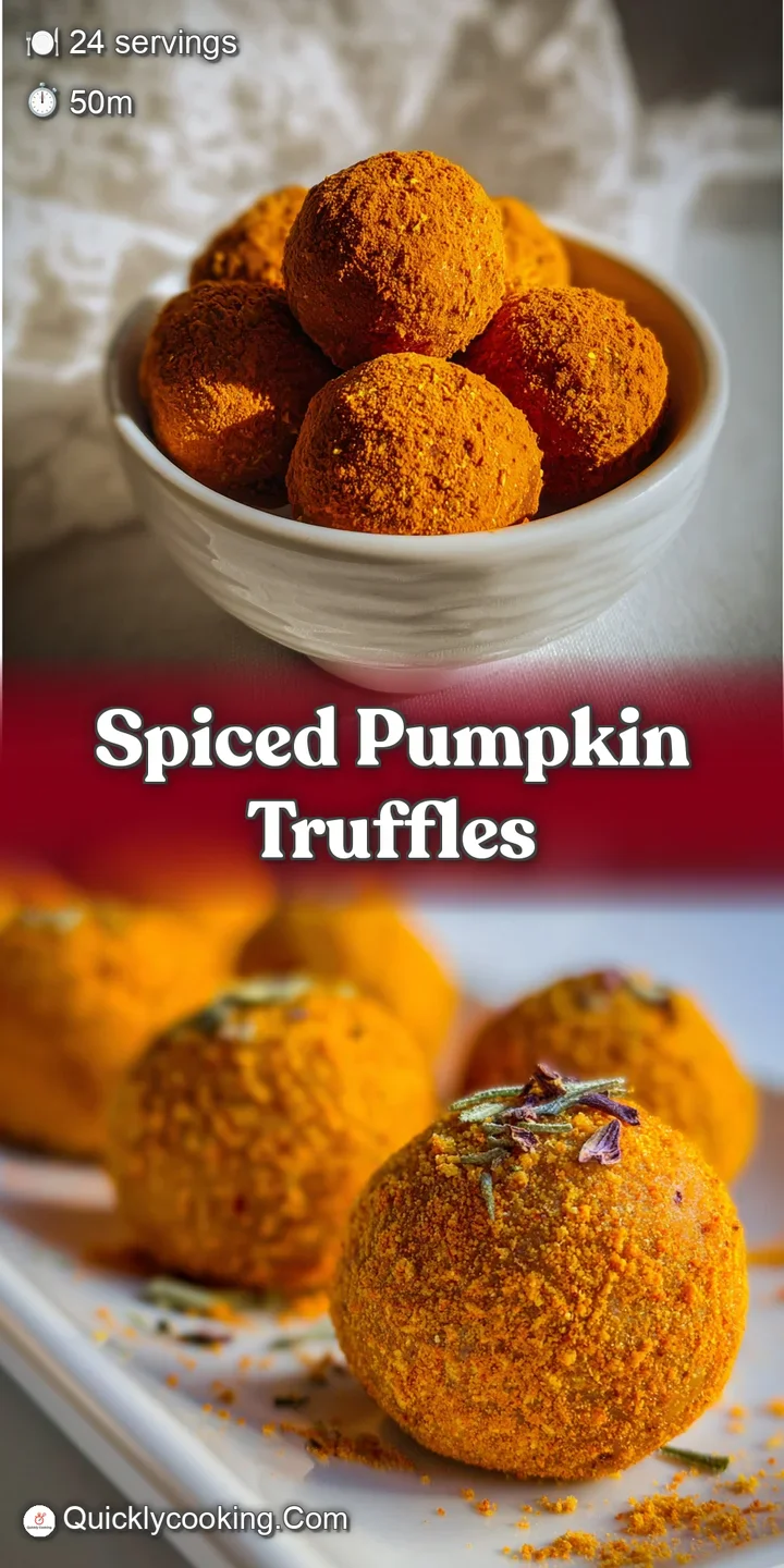 Close-up of a rustic, cocoa-dusted pumpkin truffle showing the soft, spiced filling and delicate powdered coating.