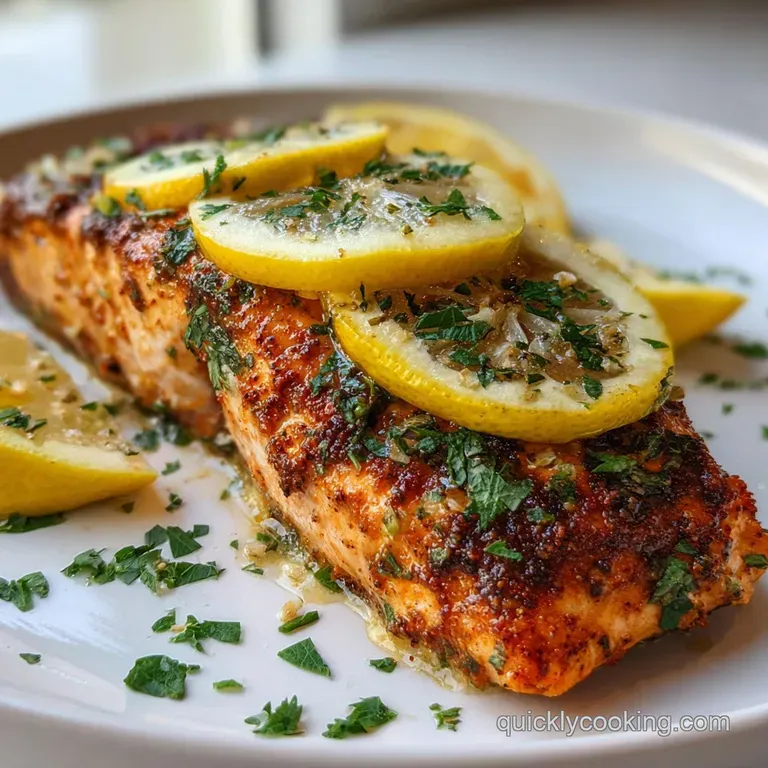 Perfectly cooked salmon fillet, glistening with lemon butter, is plated with asparagus and quinoa. A delicious and healthy...