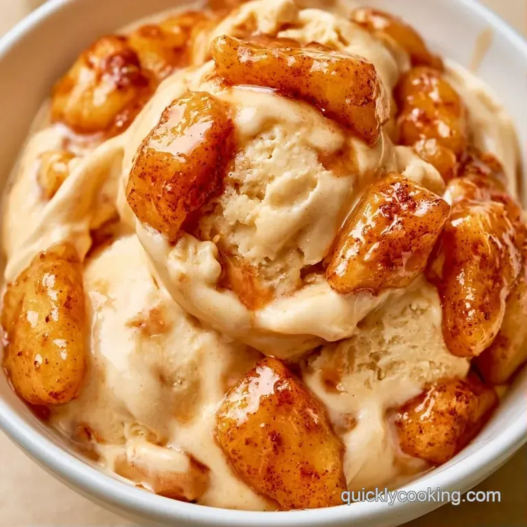 Three scoops of creamy vanilla-swirled ice cream in a glass bowl topped with golden oat crumbles and mint.