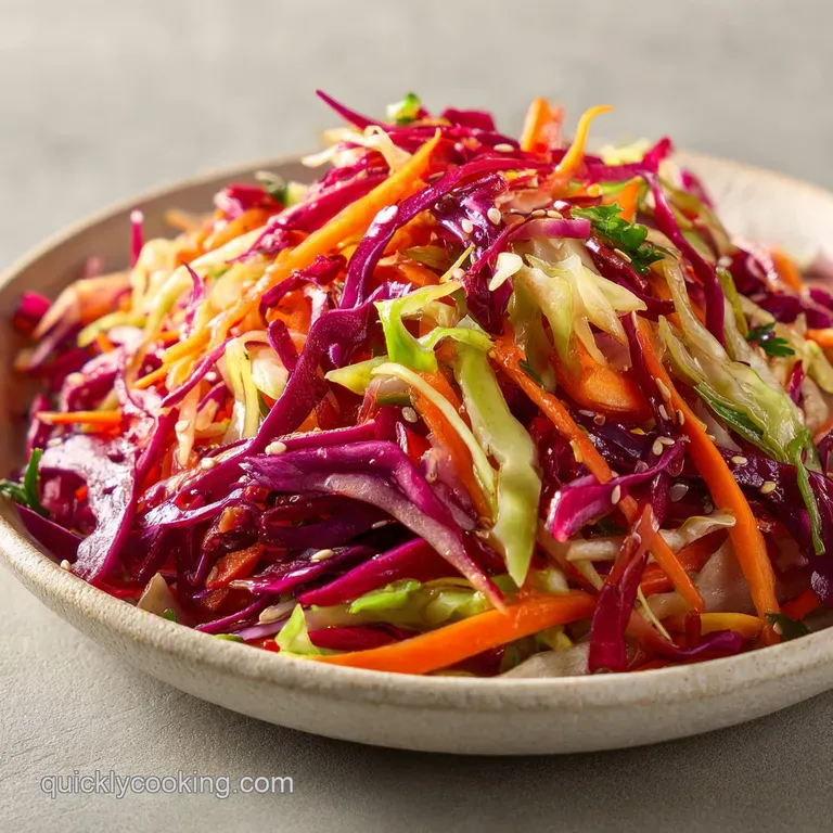 Shredded purple cabbage and bright orange carrots piled high in a white bowl, topped with sliced scallions.