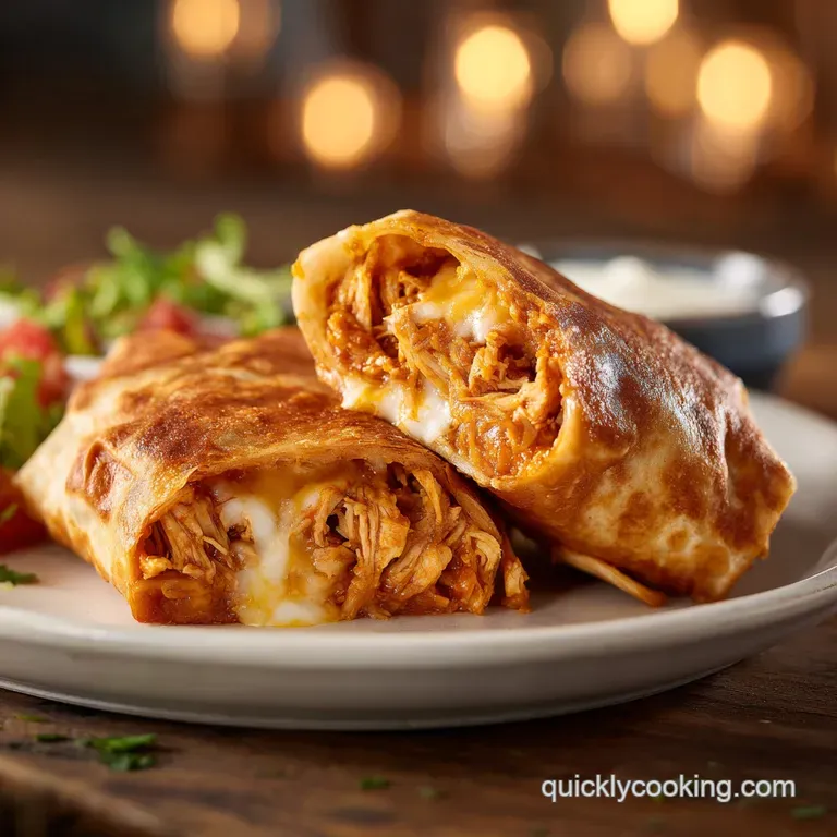 Three crispy fried wraps arranged on a white plate with dollops of sour cream and bright red salsa on the side.