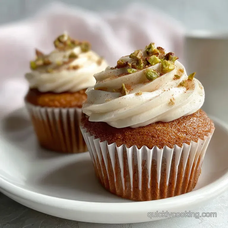 Cupcake with maple frosting, adorned with star anise, cinnamon stick. Elegant dessert presentation on linen.