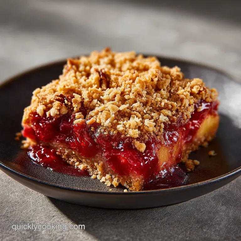 A square slice of warm fruit cake on a white plate, topped with a dollop of cream and a sprinkle of toasted pecans.
