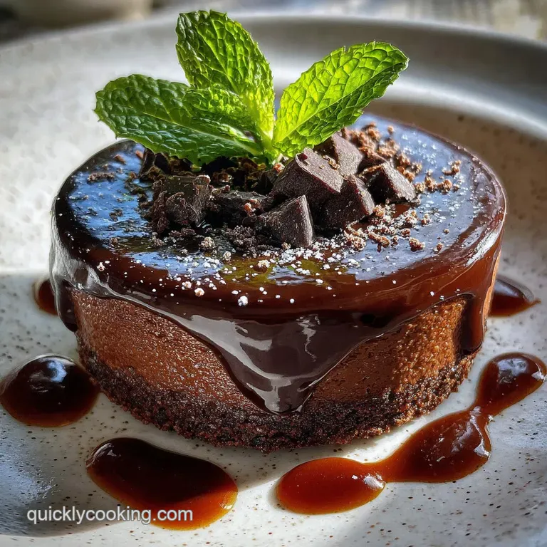 Slice of moist chocolate cake with a river of dark espresso glaze. Delicate cocoa powder dusting. A sweet temptation on wh...