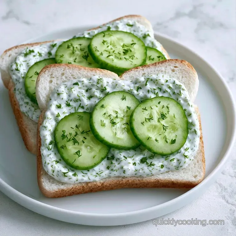 A platter of crustless tea sandwiches arranged in a circle, topped with fresh dill sprigs on a white porcelain plate.