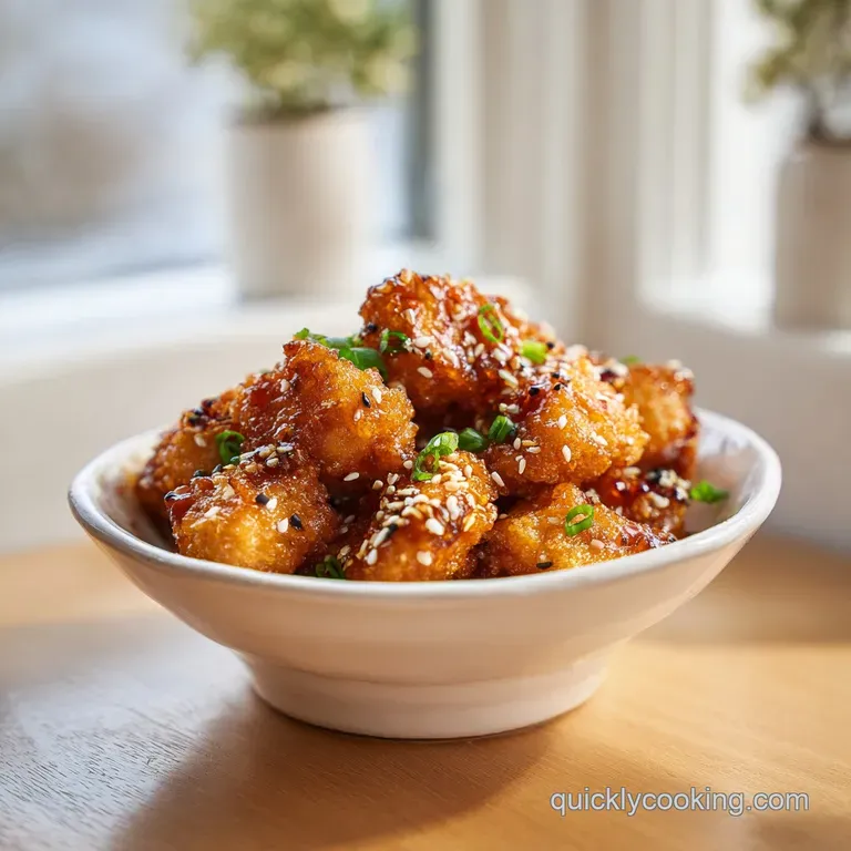 Artfully arranged crispy tofu atop fluffy white rice, garnished with vibrant green scallions.