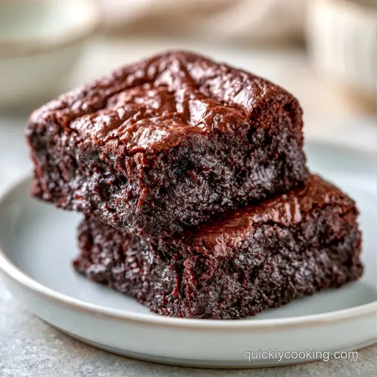 A neat square of moist chocolate fudge cake on a white porcelain plate with a dusting of powdered sugar.