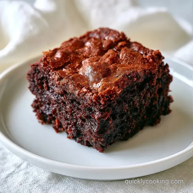 Stacked dark chocolate squares on a white marble platter, drizzled with glossy syrup and a sprig of fresh mint.