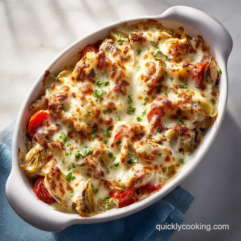 A generous scoop of chicken mozzarella bake, showcasing its golden crust and creamy interior, plated elegantly.
