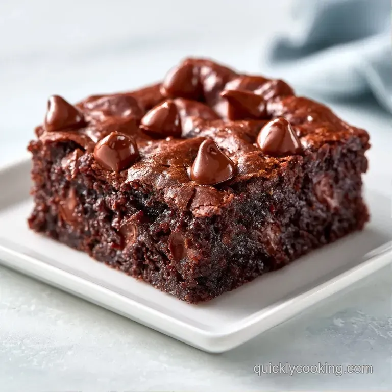 A single square of dark chocolate brownie topped with a dollop of whipped cream and a fresh raspberry on a slate plate.