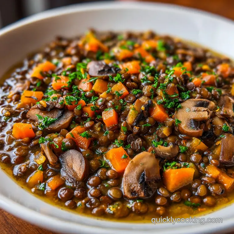 Deep ceramic bowl of earthy stew paired with a slice of toasted baguette on a rustic, textured grey stone surface.