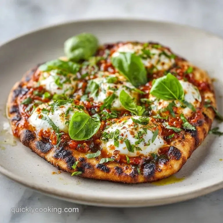 Thin, charred crust slices arranged on a dark stone board with bright basil leaves and droplets of golden oil.