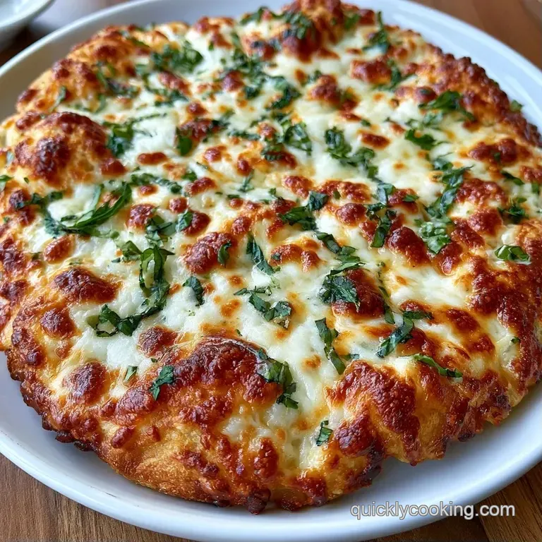 Slices of toasted crust with melted cheese and vibrant basil leaves arranged on a modern white ceramic plate.