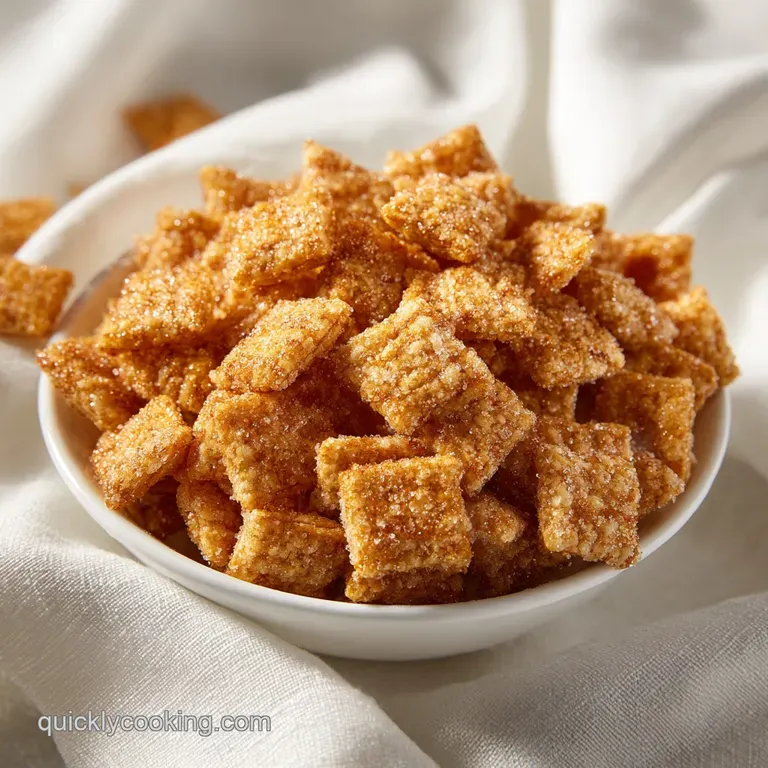 Neatly piled cinnamon-sugar toast squares on a white ceramic plate with a small bowl of creamy milk on the side.
